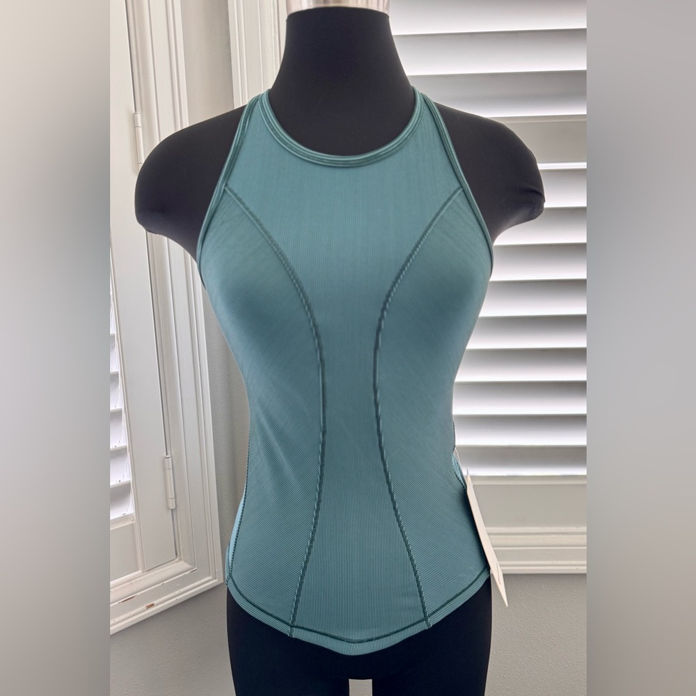 NWT Lululemon Athletica Bace Pace Tank Top/Two Tone Rib Size 2-Teal Jade